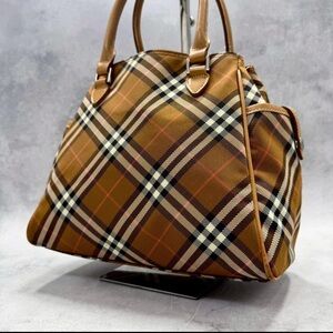 Burberry Blue Label NovaCheck Canvas Mini Handbag Beige Leather Handles